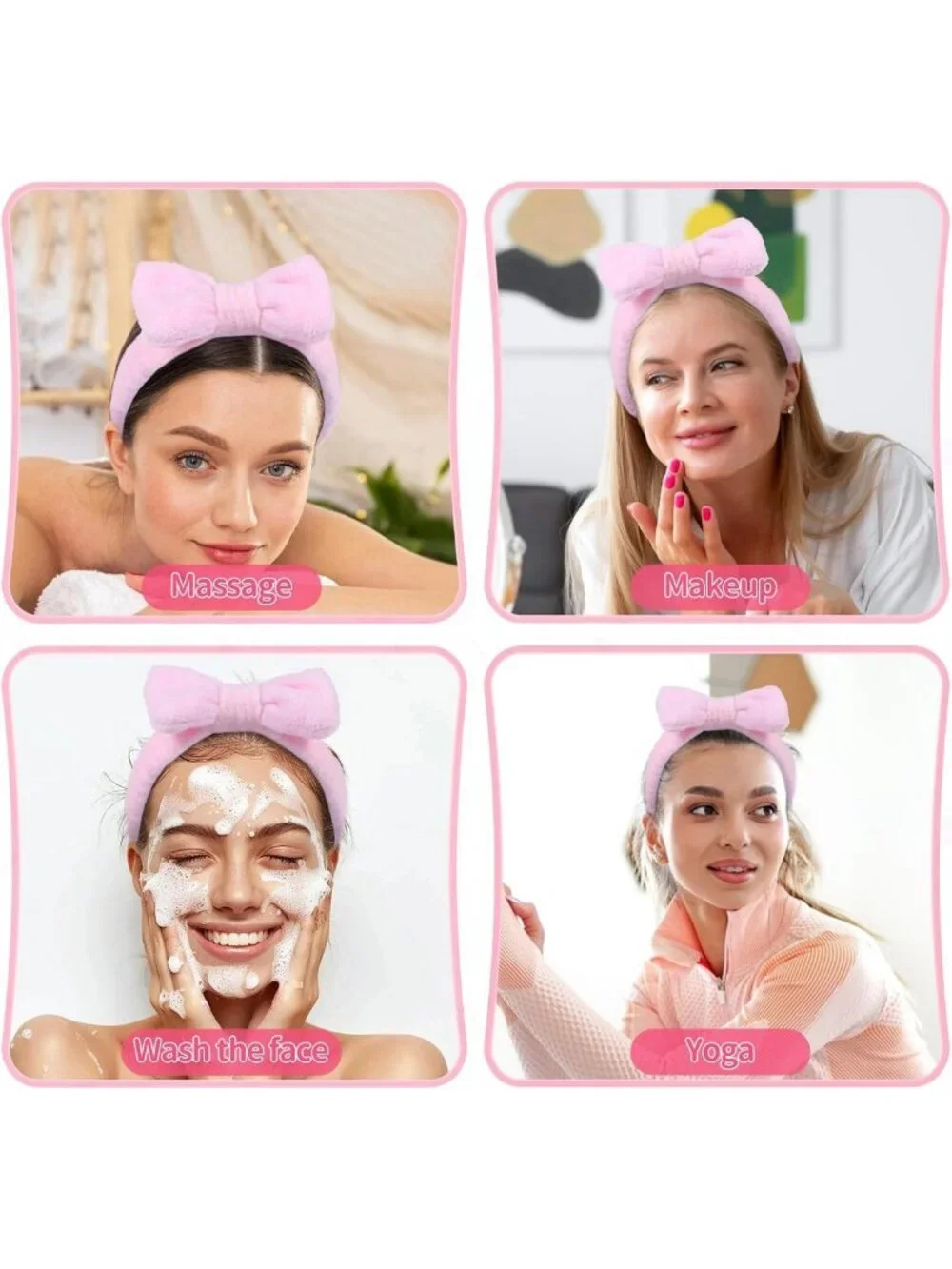 20 PCS Pink Spa Headbands for Women, Elastic Bowknot Hair Bands for Skincare